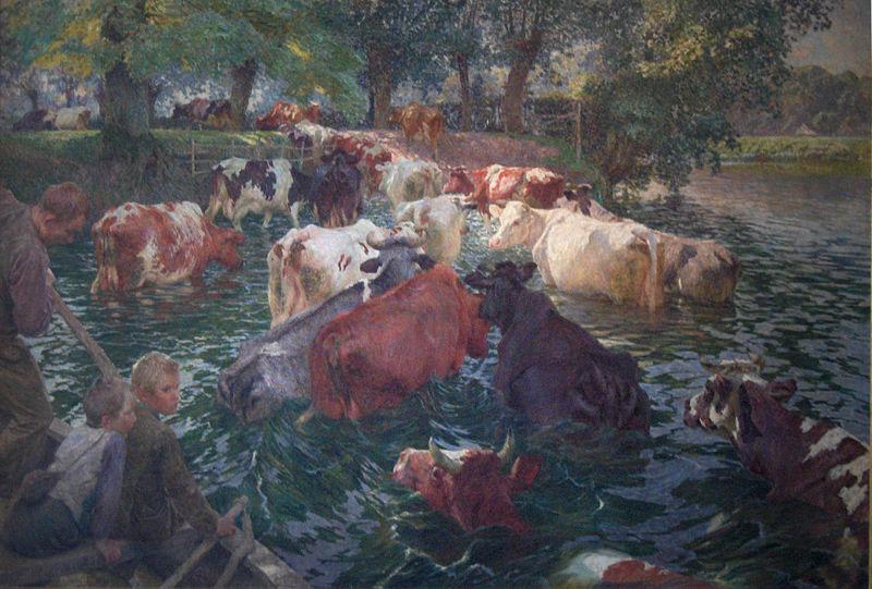Emile Claus Cows crossing the Lys River Sweden oil painting art